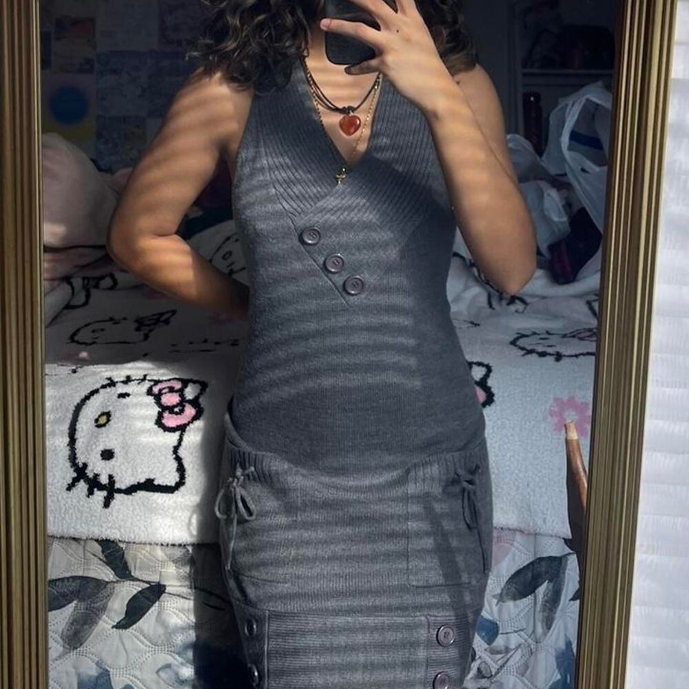 Gray Sleeveless Knit Dress